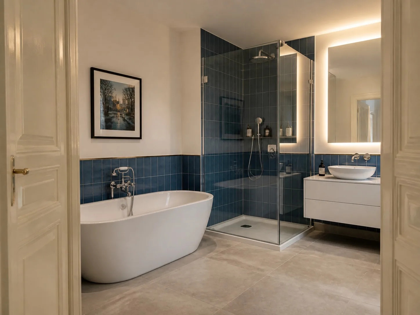 Fertiggestelltes Designbad mit freistehender Wanne