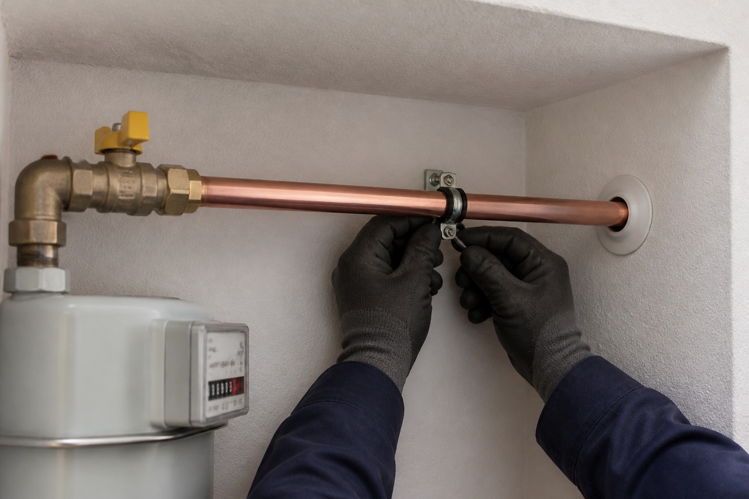 Fachgerechte Verlegung einer Gasleitung vom Gaszähler bis zur Wanddurchführung