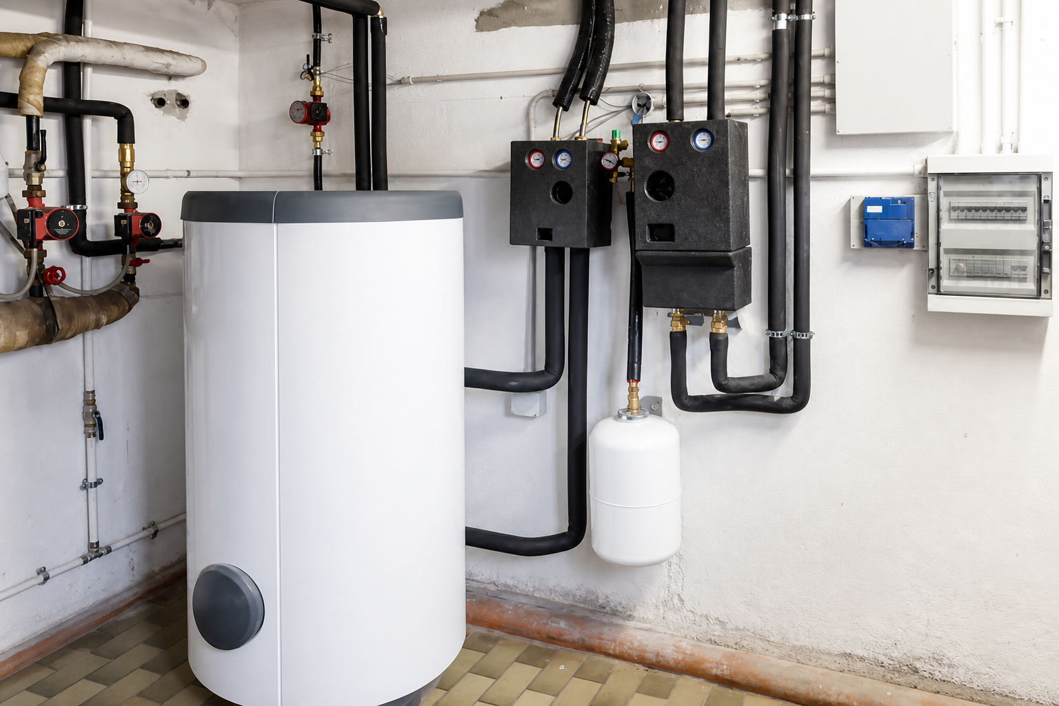 Solarthermie-Kombispeicher mit Solarstationen im Keller eines österreichischen Wohnhauses